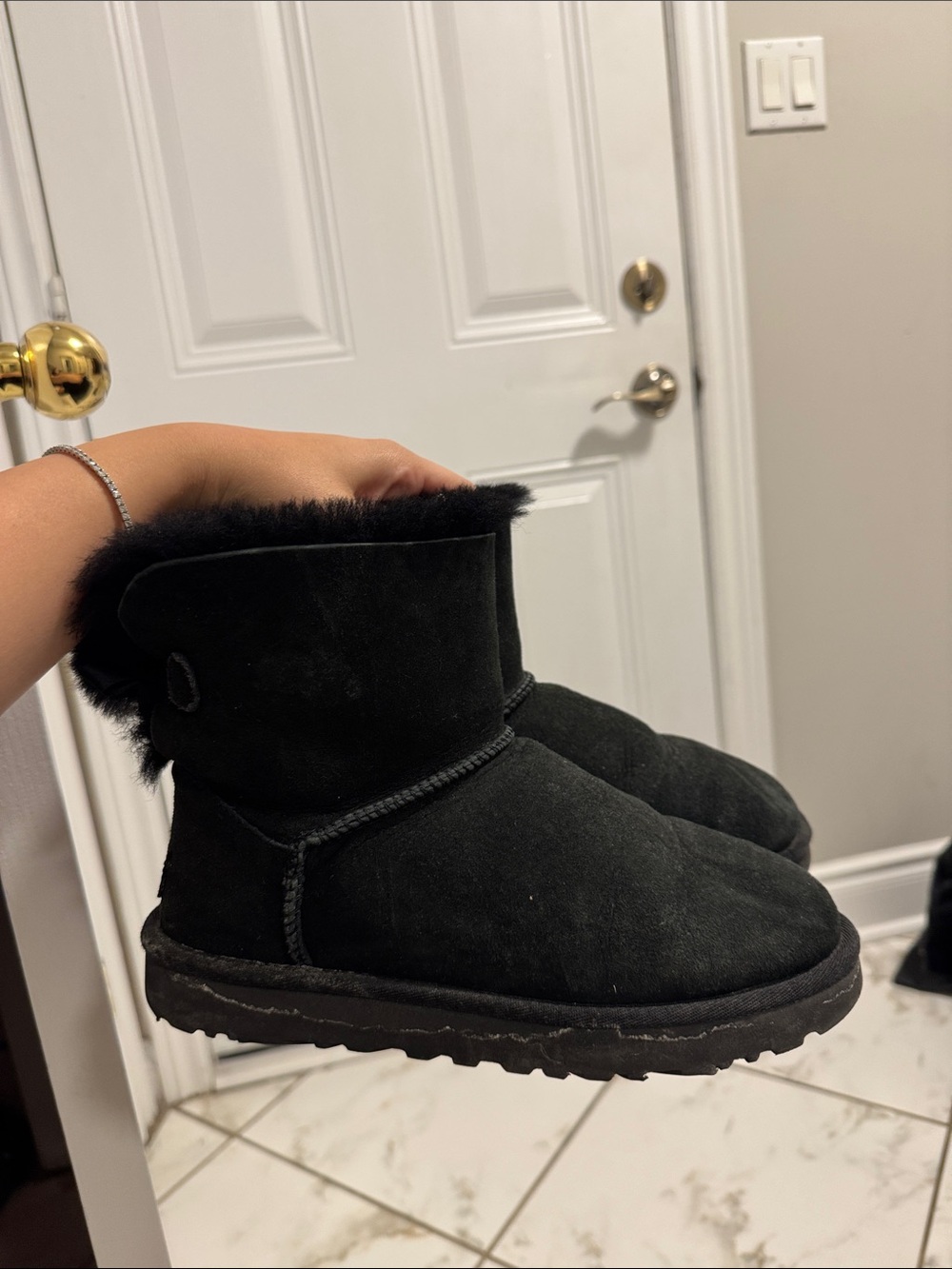 UGG Black Short Suede Shearling Boots